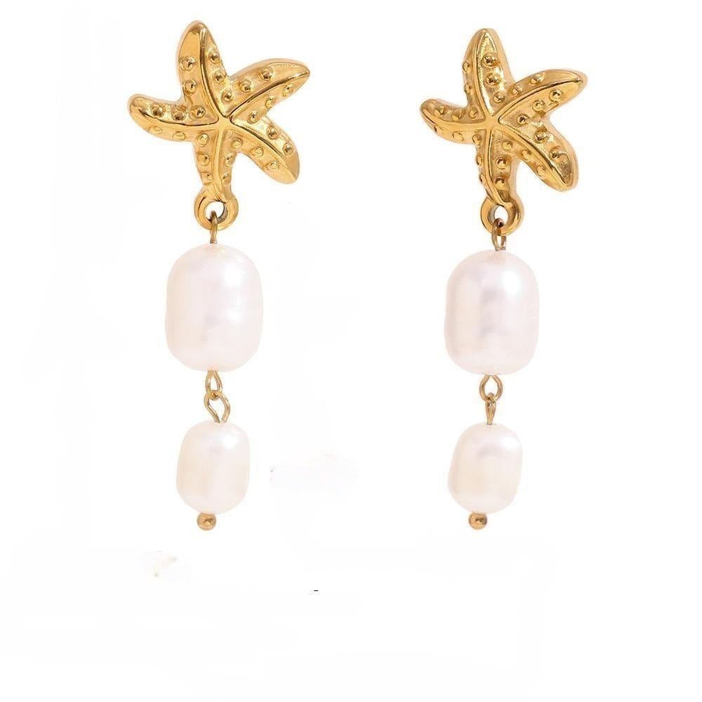 Stainless steel
Tarnish free & waterproof
Starfish & cultured freshwater pearl design 
Starfish: 16mm 
Pearl: 9mm
Weight per pair: 7.5g
Butterfly back stud 
Available in gold