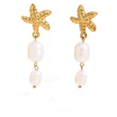 Stainless steel
Tarnish free & waterproof
Starfish & cultured freshwater pearl design 
Starfish: 16mm 
Pearl: 9mm
Weight per pair: 7.5g
Butterfly back stud 
Available in gold