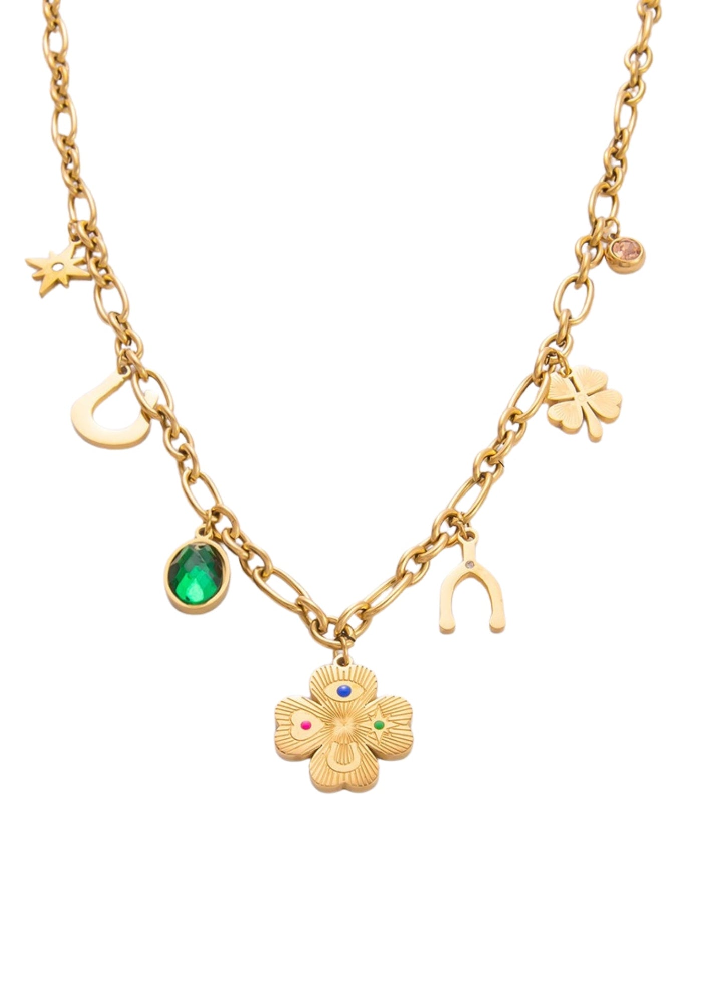 Layered chain necklaces in golden light"