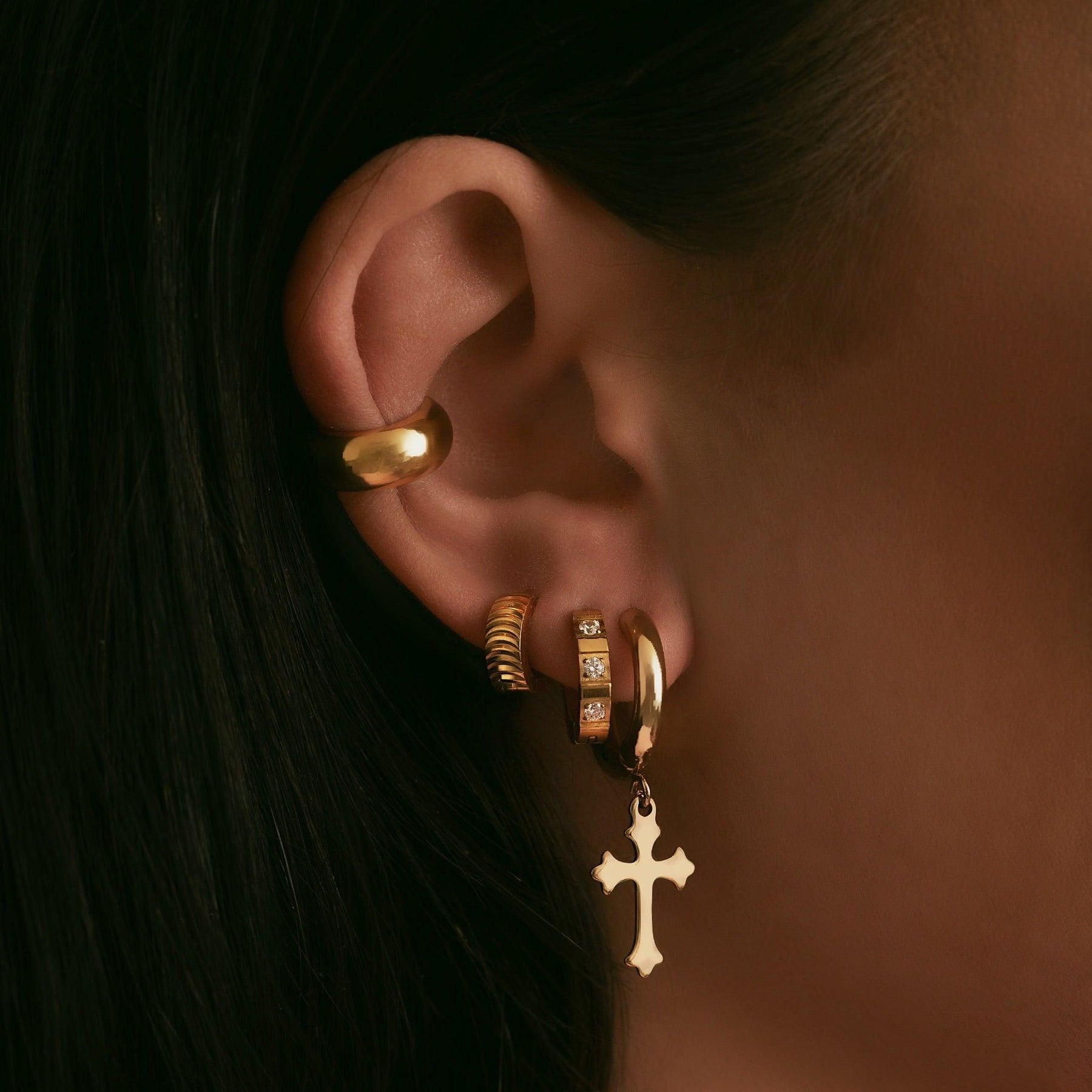 Rain Cross Hoop Earrings